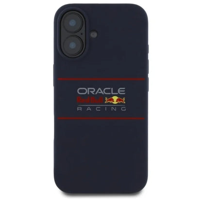 Red Bull silikoninis horizontalus logotipas MagSafe – iPhone 16 dėklas (tamsiai mėlynas)