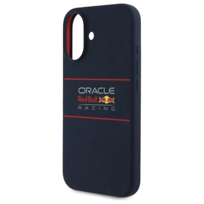 Red Bull silikoninis horizontalus logotipas MagSafe – iPhone 16 dėklas (tamsiai mėlynas)