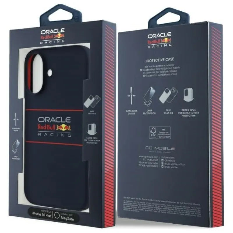 Red Bull silikoninis horizontalus logotipas MagSafe - iPhone 16 Plus dėklas (tamsiai mėlynas)