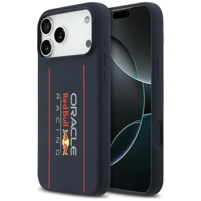 Red Bull Silikoninis Oversize Vertikalus Logotipas MagSafe - iPhone 17 Pro Max dėklas (Tamsiai mėlynas)