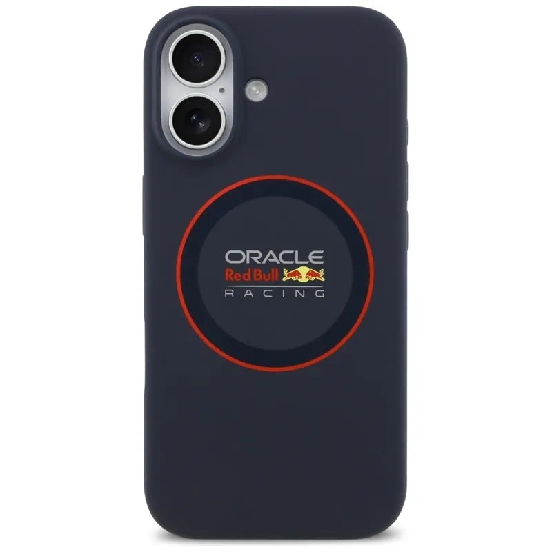Red Bull silikoninis raudonas žiedas MagSafe – dėklas iPhone 17 (tamsiai mėlynas)