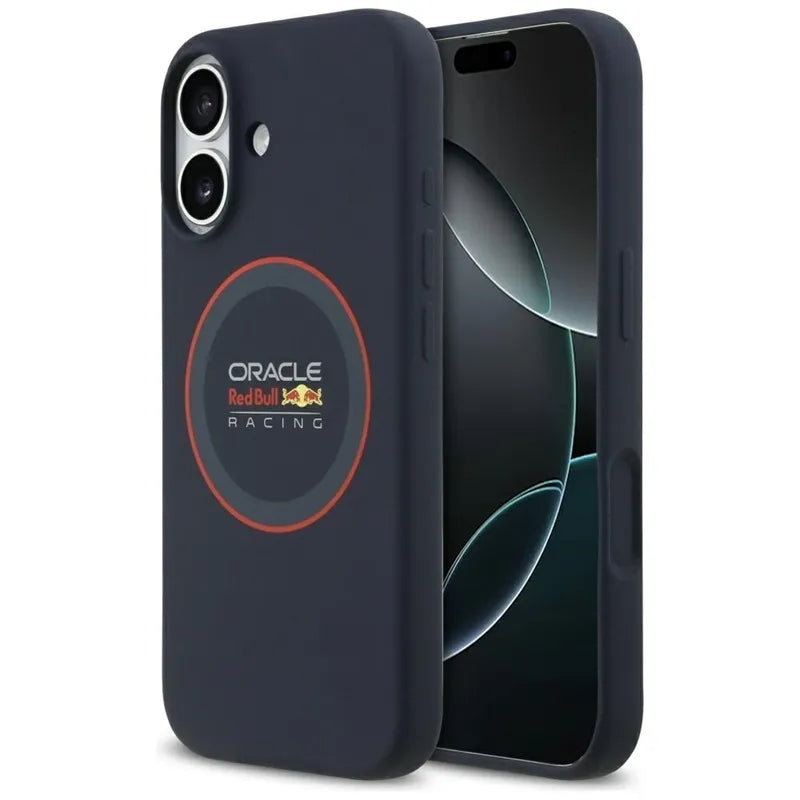 Red Bull silikoninis raudonas žiedas MagSafe – dėklas iPhone 17 (tamsiai mėlynas)