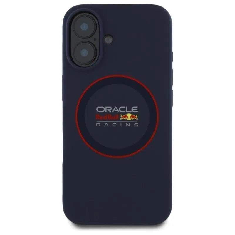 Red Bull silikoninis raudonas žiedas MagSafe – iPhone 16 Plus dėklas (tamsiai mėlynas)