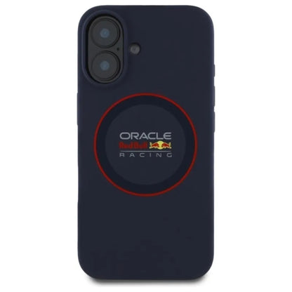 Red Bull silikoninis raudonas žiedas MagSafe – iPhone 16 Plus dėklas (tamsiai mėlynas)