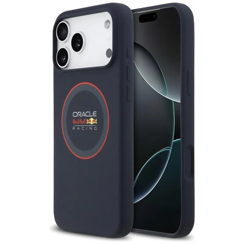 Red Bull silikoninis raudonas žiedas MagSafe – iPhone 17 Pro Max dėklas (tamsiai mėlynas)