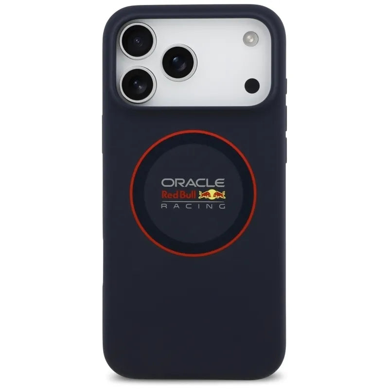 Red Bull silikoninis raudonas žiedas MagSafe – iPhone 17 Pro Max dėklas (tamsiai mėlynas)