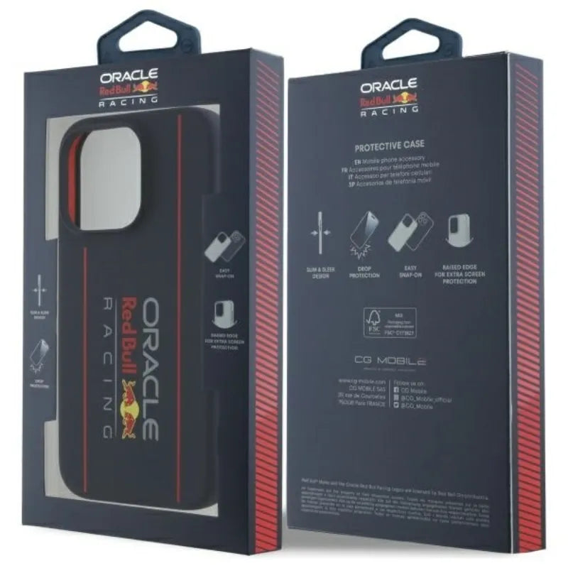 Red Bull silikoninis vertikalaus logotipo MagSafe dėklas - iPhone 16 Pro Max (tamsiai mėlynas)