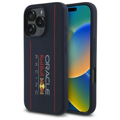 Red Bull silikoninis vertikalaus logotipo MagSafe dėklas - iPhone 16 Pro Max (tamsiai mėlynas)