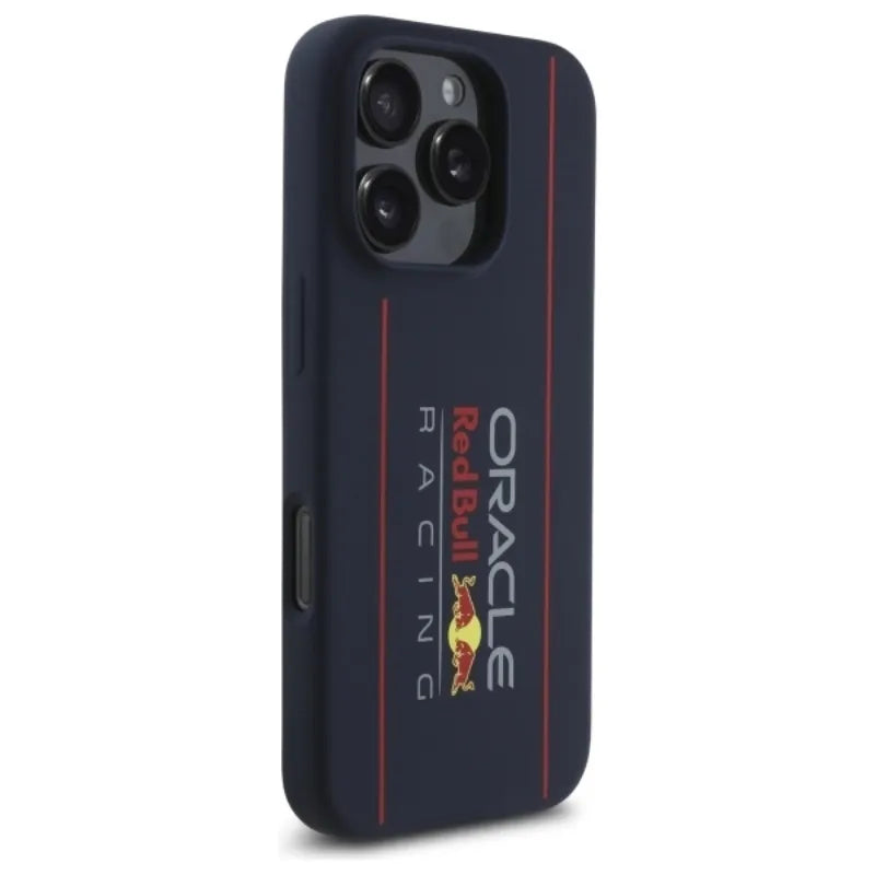 Red Bull silikoninis vertikalaus logotipo MagSafe dėklas - iPhone 16 Pro Max (tamsiai mėlynas)