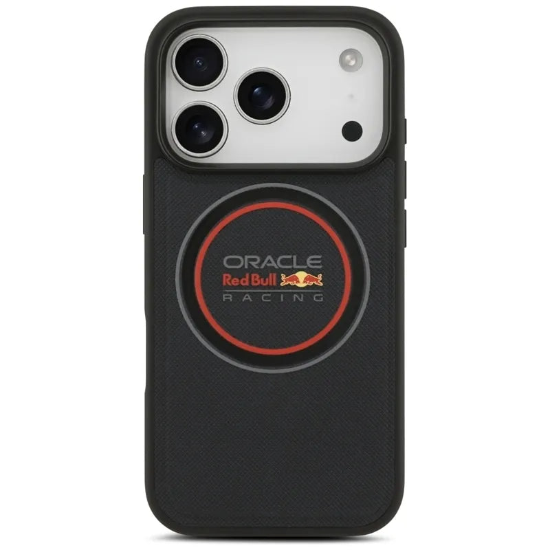 Red Bull tinklinio logotipas ir raudonasis žiedas MagSafe dėklas – iPhone 17 Pro Max (Tamsiai mėlynas)
