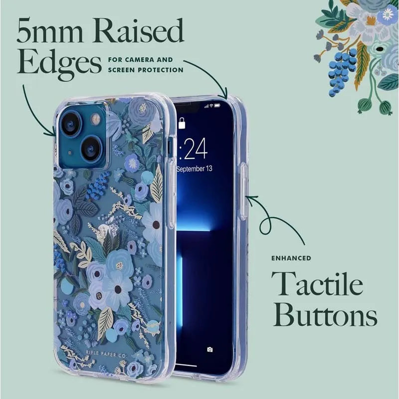 Rifle Paper Clear - dėklas iPhone 14 Plus (Mėlynas sodo vakarėlis)