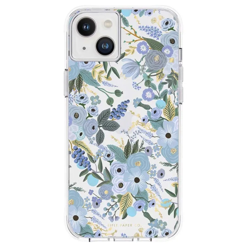 Rifle Paper Clear - dėklas iPhone 14 Plus (Mėlynas sodo vakarėlis)