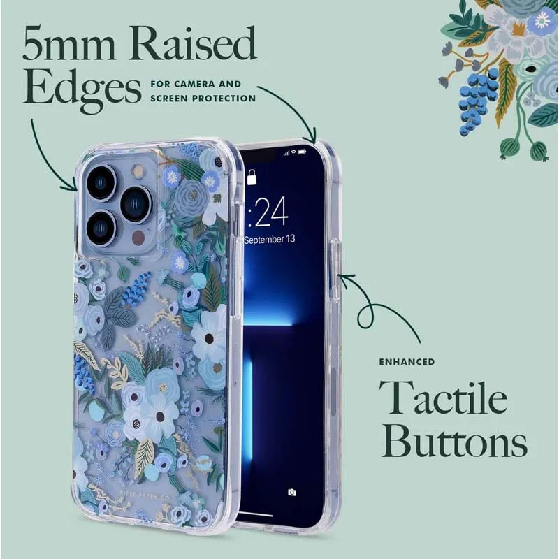 „Rifle Paper Clear“ – dėklas skirtas „iPhone 14 Pro Max“ (Garden Party Blue)