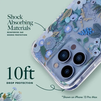 „Rifle Paper Clear“ – dėklas skirtas „iPhone 14 Pro Max“ (Garden Party Blue)