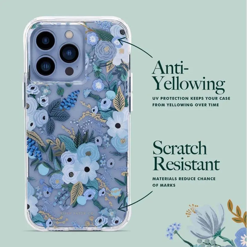 „Rifle Paper Clear“ – dėklas skirtas „iPhone 14 Pro Max“ (Garden Party Blue)