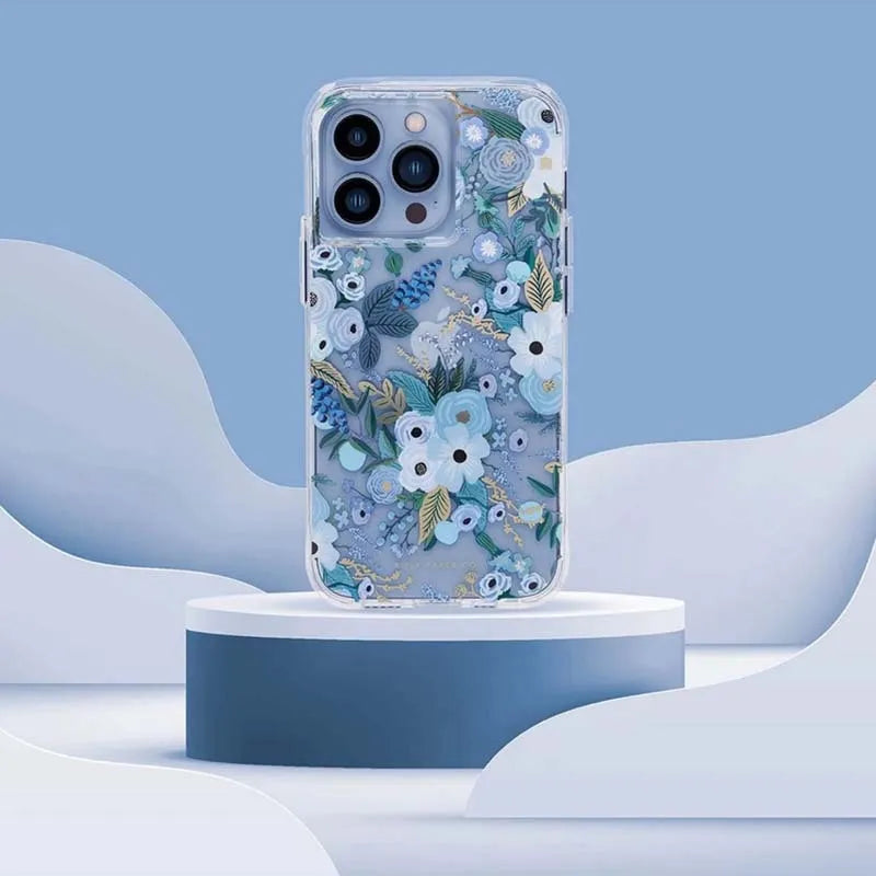 „Rifle Paper Clear“ – dėklas skirtas „iPhone 14 Pro Max“ (Garden Party Blue)