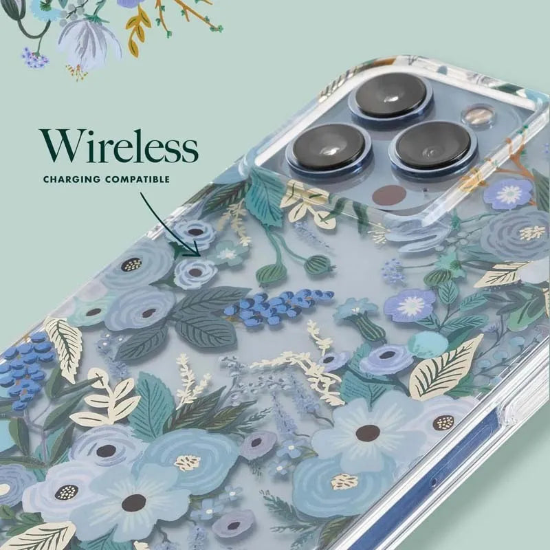 „Rifle Paper Clear“ – dėklas skirtas „iPhone 14 Pro Max“ (Garden Party Blue)