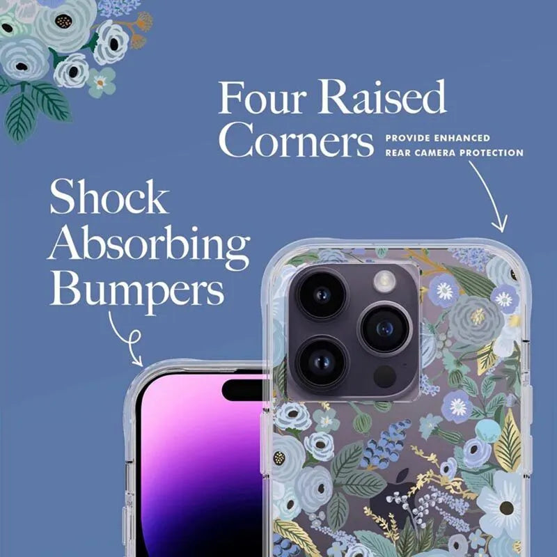 Rifle Paper Clear – „iPhone 14 Pro“ dėklas (Garden Party Blue)