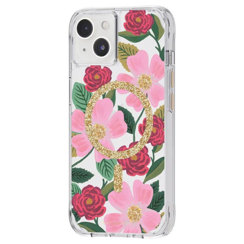 Rifle Paper Clear MagSafe - dėklas dekoruotas auksu, skirtas iPhone 14 / iPhone 13 (Rose Garden)