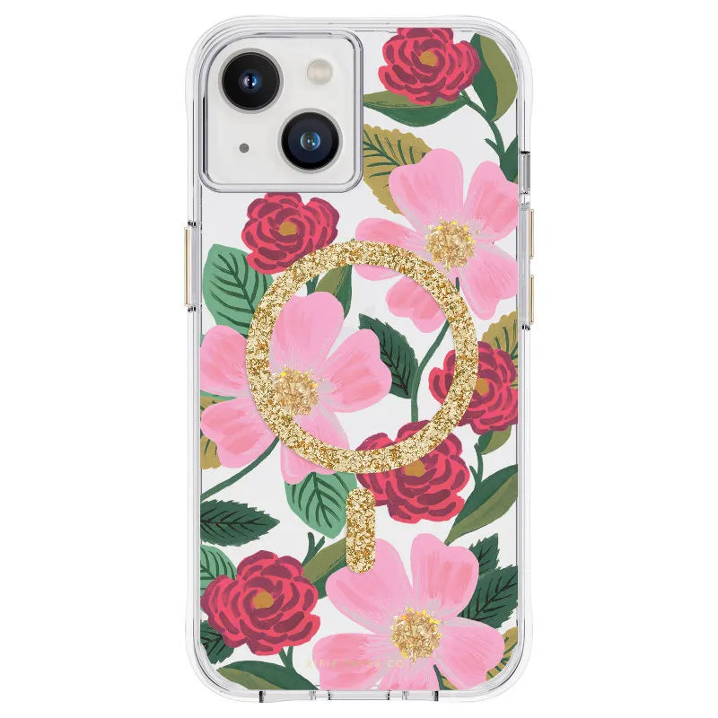 Rifle Paper Clear MagSafe - dėklas dekoruotas auksu, skirtas iPhone 14 / iPhone 13 (Rose Garden)