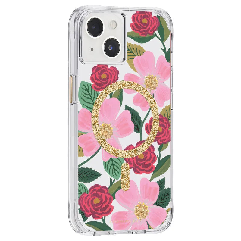 Rifle Paper Clear MagSafe - dėklas dekoruotas auksu, skirtas iPhone 14 / iPhone 13 (Rose Garden)