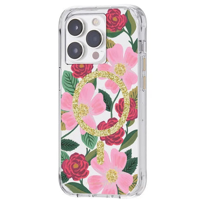 Rifle Paper Clear MagSafe – Dėklas papuoštas auksu, skirtas iPhone 14 Pro (Rose Garden)