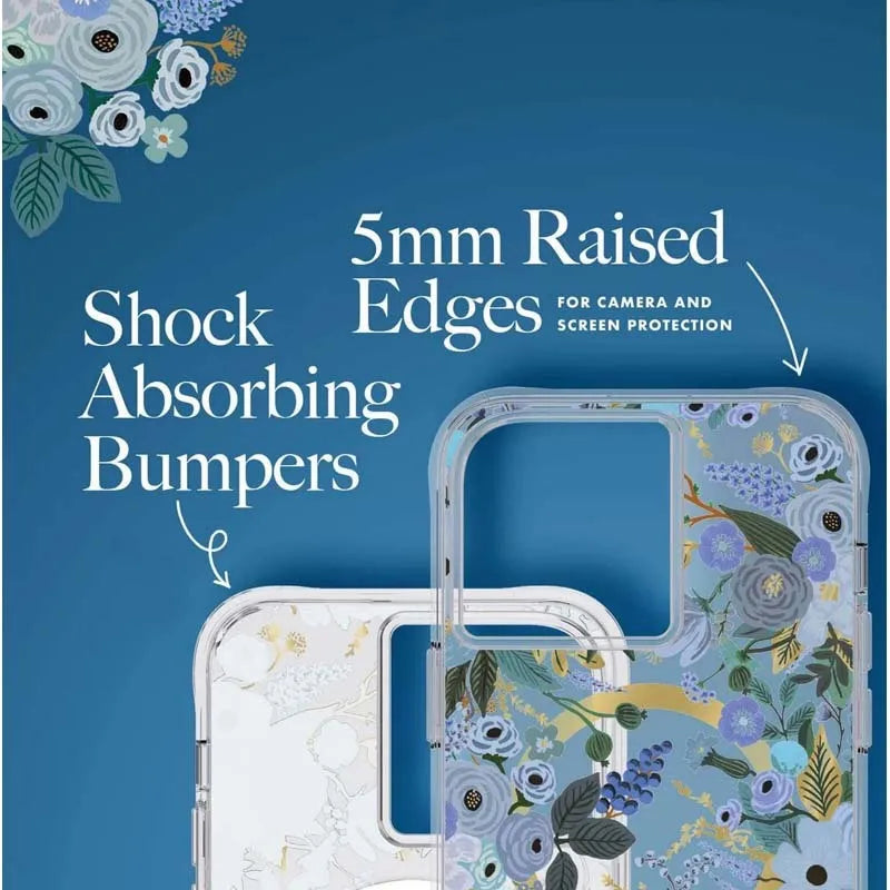 Rifle Paper Clear MagSafe – dėklas, skirtas iPhone 14 Pro Max (Garden Party Blue)