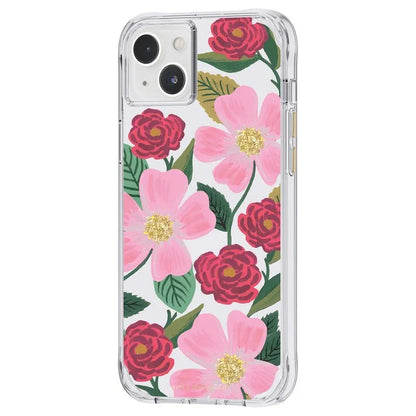 Rifle Paper Clear – permatomas dėklas su aukso spalvos dekoracija, skirtas „iPhone 14 Plus“ („Rose Garden“)
