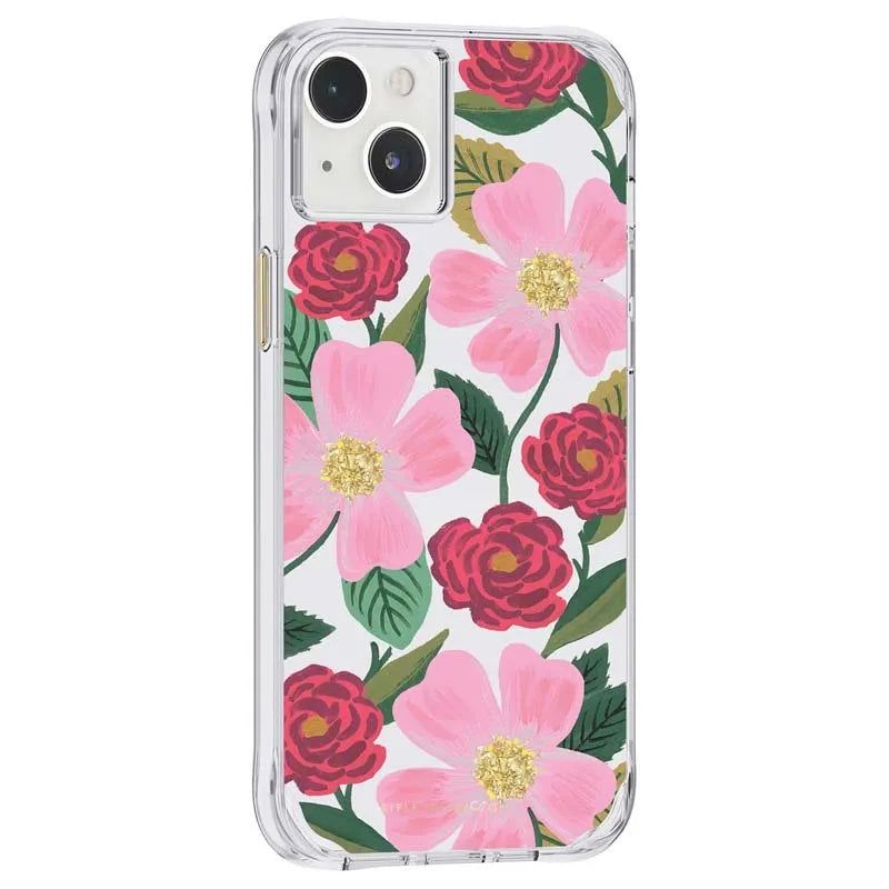 Rifle Paper Clear – permatomas dėklas su aukso spalvos dekoracija, skirtas „iPhone 14 Plus“ („Rose Garden“)
