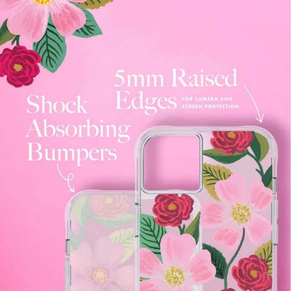 Rifle Paper Clear – permatomas dėklas su aukso spalvos dekoracija, skirtas „iPhone 14 Plus“ („Rose Garden“)