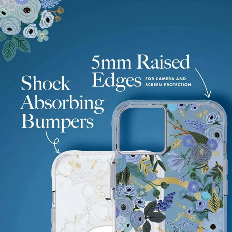 "Rifle Paper" permatomas "MagSafe" – „iPhone 14 Plus“ dėklas („Garden Party Blue“)