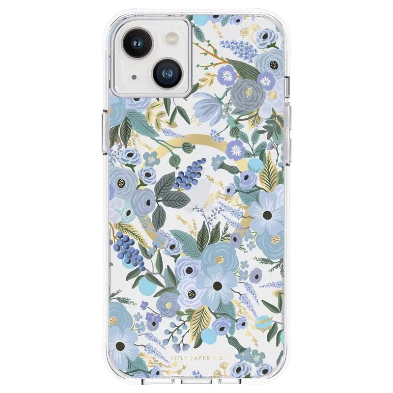 "Rifle Paper" permatomas "MagSafe" – „iPhone 14 Plus“ dėklas („Garden Party Blue“)