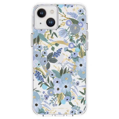 "Rifle Paper" permatomas "MagSafe" – „iPhone 14 Plus“ dėklas („Garden Party Blue“)