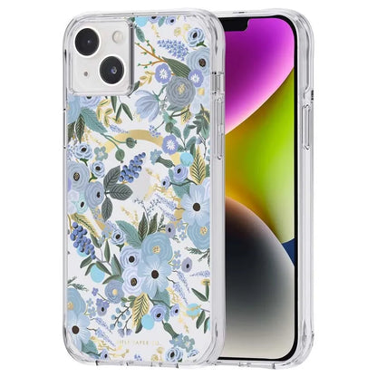 "Rifle Paper" permatomas "MagSafe" – „iPhone 14 Plus“ dėklas („Garden Party Blue“)