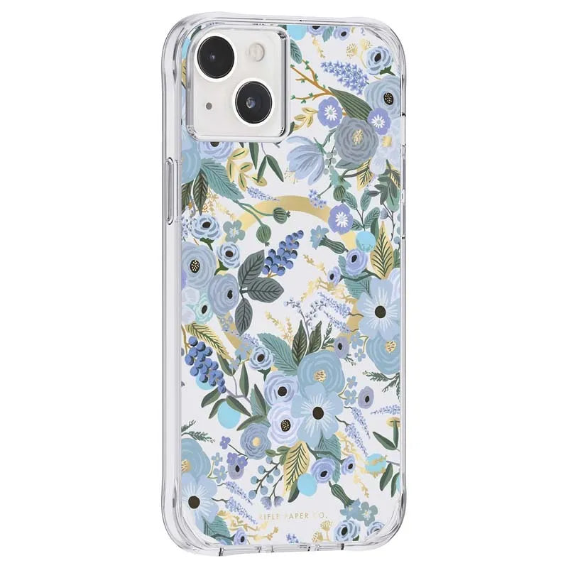 "Rifle Paper" permatomas "MagSafe" – „iPhone 14 Plus“ dėklas („Garden Party Blue“)