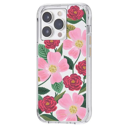 Rifle Paper skaidrus dėklas, dekoruotas auksu „iPhone 14 Pro Max“ (rožių sodas)