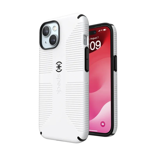 Speck Candyshell Grip MagSafe dėklas - iPhone 17e / 16e / 15 / 14 / 13 (baltas / juodas)