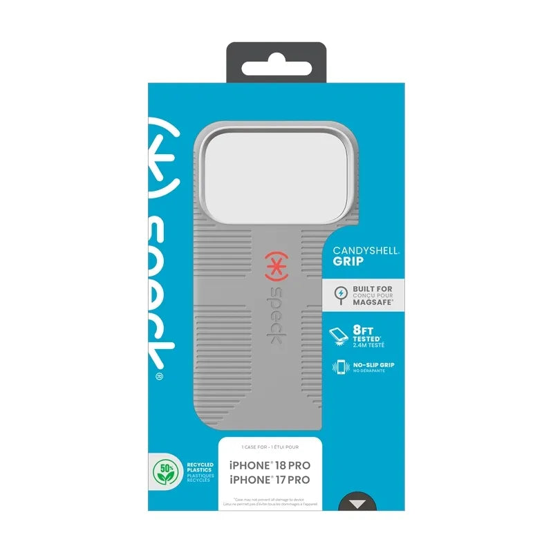 Speck Candyshell Grip MagSafe – dėklas, skirtas iPhone 18 Pro / 17 Pro (Overcast Gray)