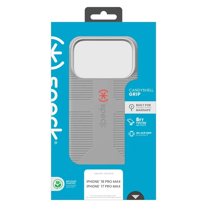 Speck Candyshell Grip MagSafe – dėklas, skirtas iPhone 18 Pro Max / 17 Pro Max (Overcast Gray)