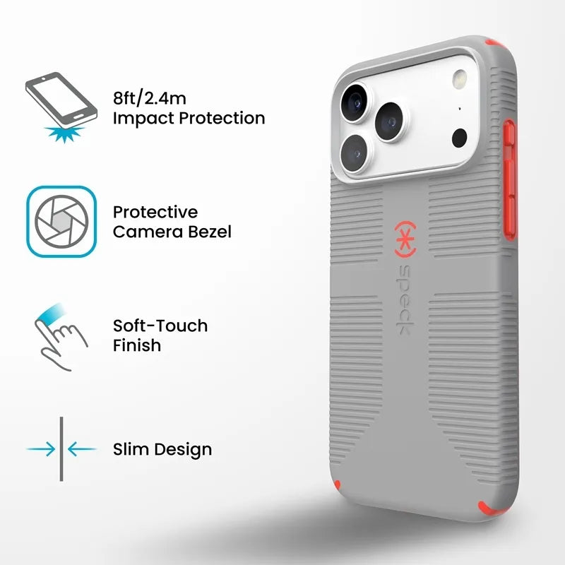 Speck Candyshell Grip MagSafe – dėklas, skirtas iPhone 18 Pro Max / 17 Pro Max (Overcast Gray)