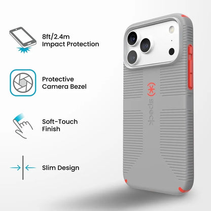 Speck Candyshell Grip MagSafe – dėklas, skirtas iPhone 18 Pro Max / 17 Pro Max (Overcast Gray)