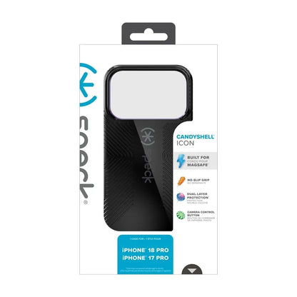 Speck Candyshell Icon MagSafe – dėklas, skirtas iPhone 18 Pro / 17 Pro (Black Licorice)