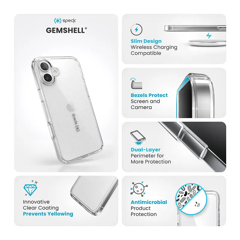 Speck Gemshell – Dėklas iPhone 16 Plus (Skaidrus)