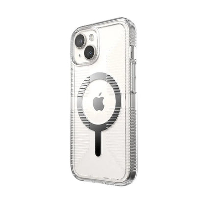 Speck Gemshell Grip + MagSafe - dėklas iPhone 17e / 16e / 15 / 14 / 13 (Skaidri / Chromo apdaila)