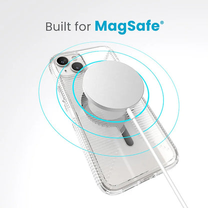 Speck Gemshell Grip + MagSafe – dėklas, skirtas iPhone 15 Plus / iPhone 14 Plus (skaidrus / chromo apdaila)