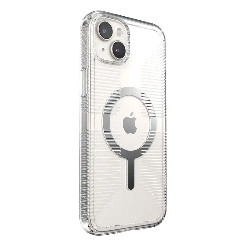 Speck Gemshell Grip + MagSafe – dėklas, skirtas iPhone 15 Plus / iPhone 14 Plus (skaidrus / chromo apdaila)