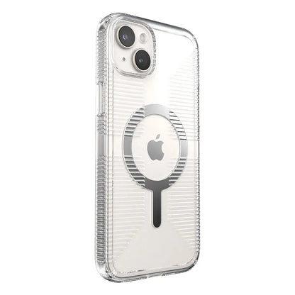 Speck Gemshell Grip + MagSafe – dėklas, skirtas iPhone 15 Plus / iPhone 14 Plus (skaidrus / chromo apdaila)