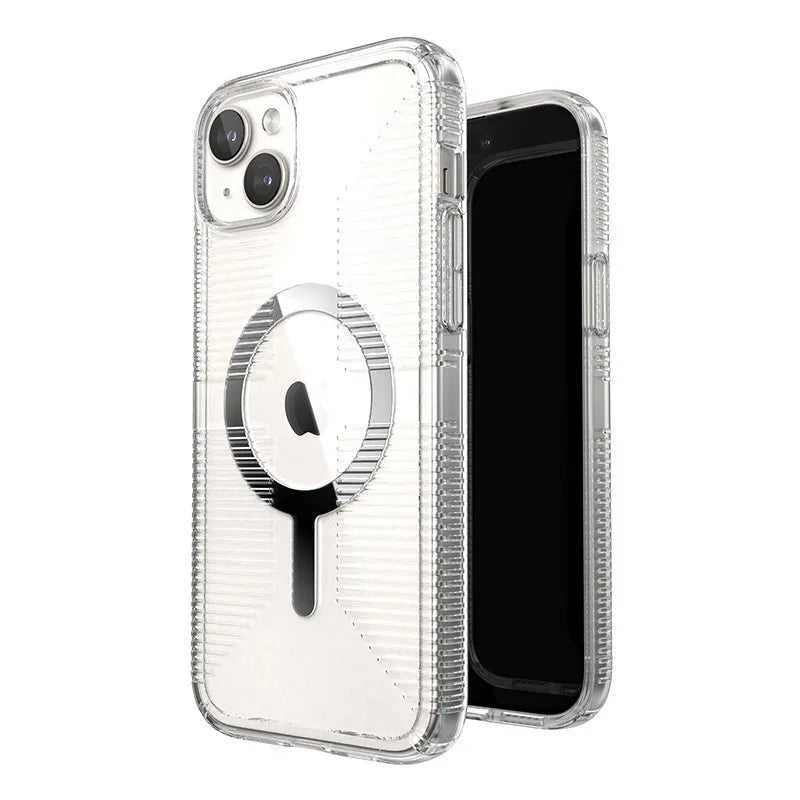 Speck Gemshell Grip + MagSafe – dėklas, skirtas iPhone 15 Plus / iPhone 14 Plus (skaidrus / chromo apdaila)