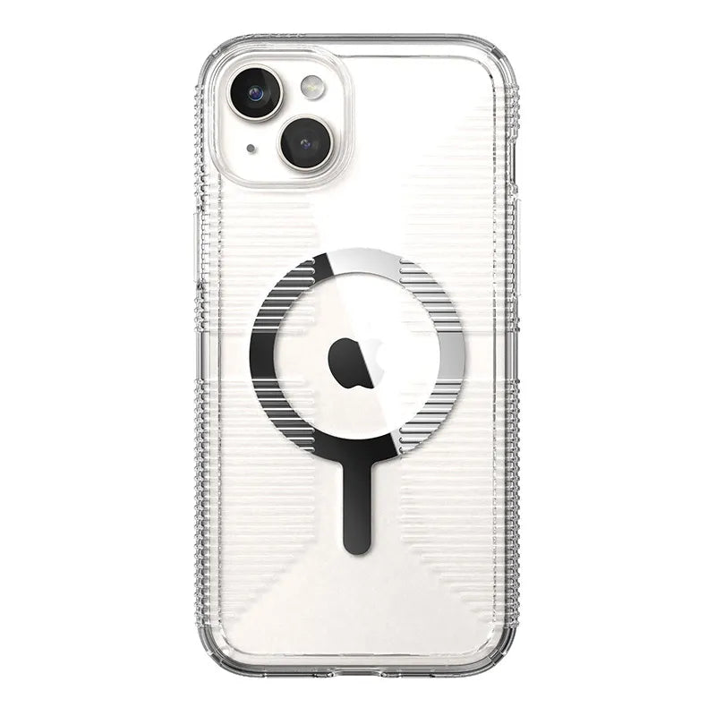 Speck Gemshell Grip + MagSafe – dėklas, skirtas iPhone 15 Plus / iPhone 14 Plus (skaidrus / chromo apdaila)