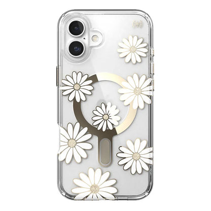 Speck Presidio Lux ClickLock & MagSafe – iPhone 16 Plus dėklas (Sunshine Daisies / Skaidrus / Auksas)